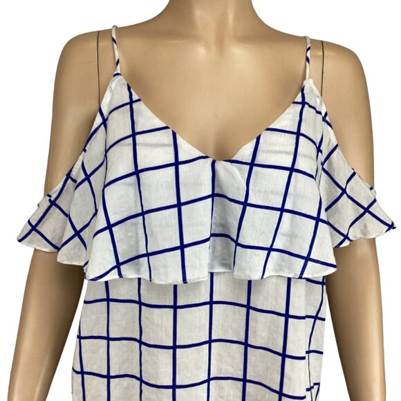 5 For $25 Do+Be Top Size Medium NWT Blue & White‎ Checkered Ruffle Cold Shoulder - Picture 6 of 7